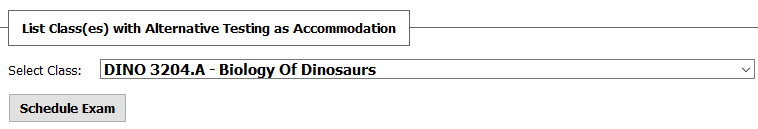 AIM screenshot of the Schedule Exam menu.